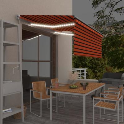 Luifel handmatig uittrekbaar gordijn LED 3,5x2,5 m oranje bruin