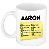 Naam mok Aaron - wit - top gozer - keramiek - 300 ml - cadeau collega beker