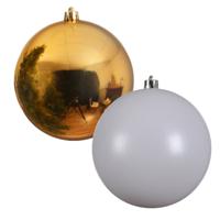 2x stuks grote kerstballen van 20 cm glans van kunststof goud en wit - Kerstbal - thumbnail