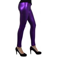 Carnaval verkleed legging voor dames - Metallic paars - aansluitend/strak model - thumbnail