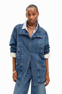 Gestreepte denim jas met V-hals - BLUE - S