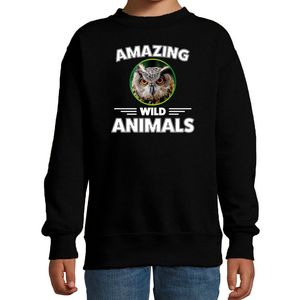 Sweater uilen amazing wild animals / dieren trui zwart voor kinderen