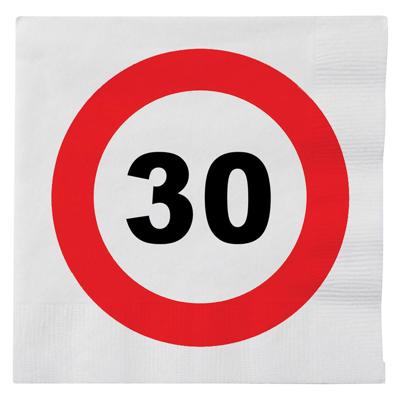 Verjaardag servetten verkeersbord 30 jaar - 16x - 33 x 33 cm - Leeftijd thema feest servetten