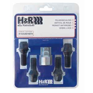 H&R Wielslotenset M14x1.25x28mm konisch Zwart - 4 slotbouten incl. adapter HRB14252801KEY4