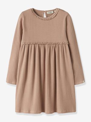 Jurk met lange mouwen voor meisjes LIL'ATELIER MINI geribd kaneel