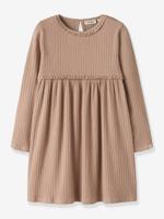 Jurk met lange mouwen voor meisjes LIL'ATELIER MINI geribd kaneel