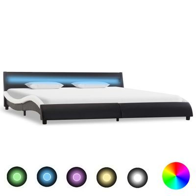 vidaXL Bedframe met LED kunstleer zwart en wit 180x200 cm vidaXL Bedframe met LED kunstleer zwart en wit 180x200 cm