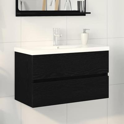 Wastafelkast met Ingebouwde Wastafel Zwart Eiken Engineered Hout