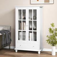 Boekenkast Vitrinekast met Deuren van Gehard Glas Verstelbare Plank en Lade Bureaukast Archiefkast 80 x 40 x 139 cm Wit Boekenkast Vitrinekast met Deuren van Gehard Glas Verstelbare Plank en Lade Bureaukast Archiefkast 80 x 40 x 139 cm Wit