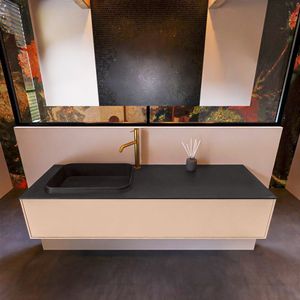 Badkamermeubelset Mondiaz Erin 150 cm met 1 Lade met RIDGE Wastafel Links Urban met 1 kraangat Greeploos Mat Rosee