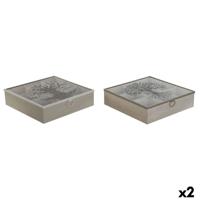 Box for Infusions Home ESPRIT Bruin Beige Metaal Kristal Hout MDF 24 x 24 x 6,5 cm (2 Stuks)