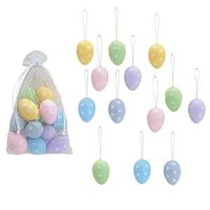 Paaseieren Paastakken hangdecoratie - 12x stuks - Pasen - kleurenmix met stippen - 6 cm