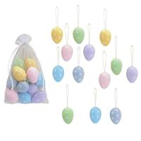Paaseieren Paastakken hangdecoratie - 12x stuks - Pasen - kleurenmix met stippen - 6 cm
