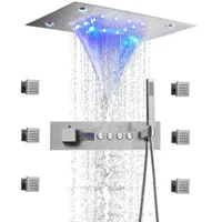 Thermostatische Douchekraan met LED Display - Ingebouwde Smart Functie | Vierkante Douchestraal | Messing | Zwart