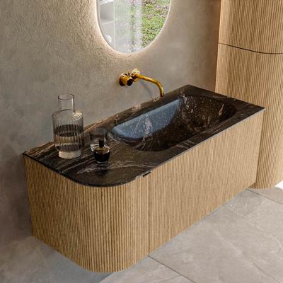 Badmeubel Mondiaz Kurve-Dlux | 105 cm | Meubelkleur Oak | Wastafelkleur Lava | Solid surface | Rechts spoelbak | Zonder kraangat(en)