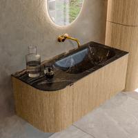 Badmeubel Mondiaz Kurve-Dlux | 105 cm | Meubelkleur Oak | Wastafelkleur Lava | Solid surface | Rechts spoelbak | Zonder kraangat(en) Badmeubel Mondiaz Kurve-Dlux | 105 cm | Meubelkleur Oak | Wastafelkleur Lava | Solid surface | Rechts spoelbak | Zonder kraangat(en)