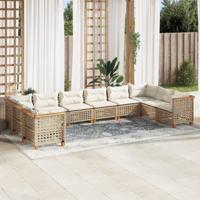 10-delige Loungeset met kussens poly rattan beige