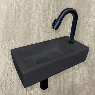 Wiesbaden Fonteinset Rhea S Mini met Fontein - Rechts - Quartz - Kraan - Sifon - Afvoerplug - Mat Zwart