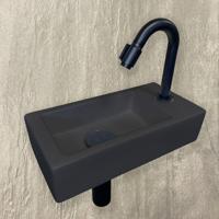 Wiesbaden Fonteinset Rhea S Mini met Fontein - Rechts - Quartz - Kraan - Sifon - Afvoerplug - Mat Zwart