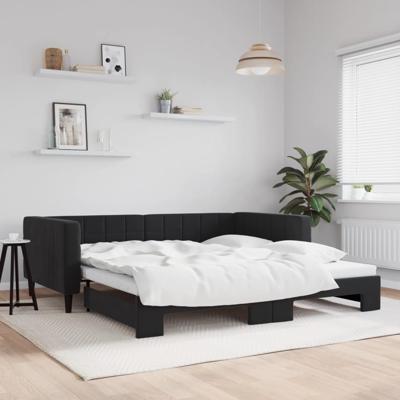 Slaapbank met onderschuifbed 100x200 cm fluweel zwart
