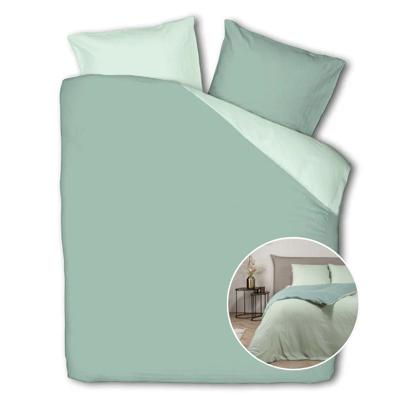 Dekbedovertrek Hotel Two Tone - Eenpersoons (140x200 cm) - Groen Microvezel - Dessin: Effen - Fresh and Co - Dekbed-Discounter.nl