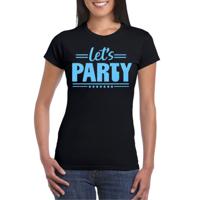 Verkleed T-shirt voor dames - lets party - zwart - glitter blauw - carnaval/themafeest - thumbnail