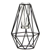 Zwart metalen diamant draad vaasje met glas 11 x 10 x 17 cm Zwart metalen diamant draad vaasje met glas 11 x 10 x 17 cm