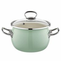 Emalia Berry 18 cm 2.5L retro geëmailleerde exclusieve kookpan met glazen deksel mint groen - thumbnail