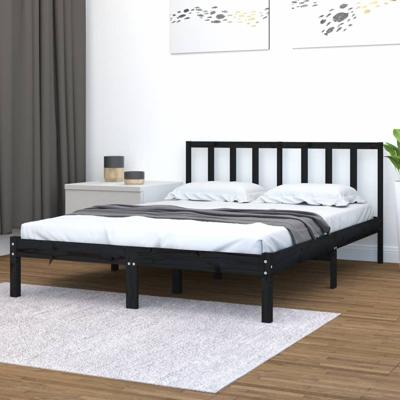 Bedframe massief grenenhout zwart 150x200 cm