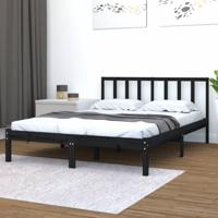 Bedframe massief grenenhout zwart 150x200 cm