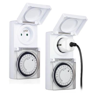 Programmeerbare Tijdklok - 2x - 24-uurs - IP44 - tijdschakelaar stekkerdoos - voor binnen/buiten Programmeerbare Tijdklok - 2x - 24-uurs - IP44 - tijdschakelaar stekkerdoos - voor binnen/buiten