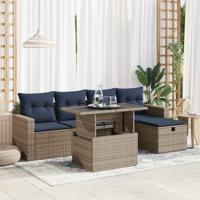 6-delige Loungeset met kussens poly rattan acacia bruin