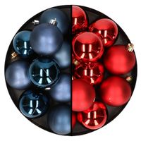 24x stuks kunststof kerstballen mix van rood en donkerblauw 6 cm - thumbnail