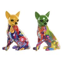 Decoratieve figuren Home ESPRIT Geel Groen Multicolour Hond 12 x 9 x 17 cm (2 Stuks)
