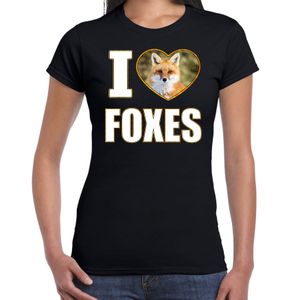 I love foxes t-shirt met dieren foto van een vos zwart voor dames