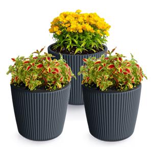 Plantenpot/bloempot Buckingham - 3x - buiten/binnen - kunststof - antraciet - D14 x H13 cm