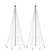 Vlaggenmast kerstboom met ster - 2x - verlichting - 480 leds - D100 x H320 cm - warm wit