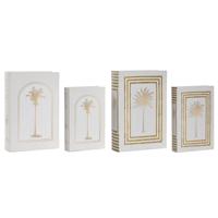 Decoratieve Doos Home ESPRIT Wit Gouden Hout MDF (2 Stuks)
