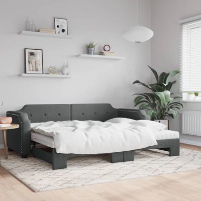 Slaapbank onderschuifbed matrassen 90x190 cm stof donkergroen