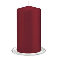 Trend Candles - Stompkaarsen met glazen onderzetters set van 2x stuks - bordeaux rood 8 x 15 cm - Stompkaarsen - thumbnail
