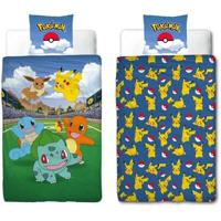 Omkeerbaar beddengoedset - POKEMON - Pikachu en zijn vrienden in de Arena - Microvezel - 140 x 200 cm + 1 kussensloop 63 x 63 cm