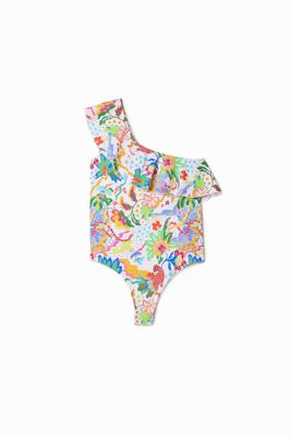 Tropisch badpak ruche - WHITE - L