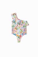 Tropisch badpak ruche - WHITE - XL