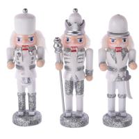 Christmas Decoration Kersthangers notenkrakers - 3x st - zilver - 12 cm - hout