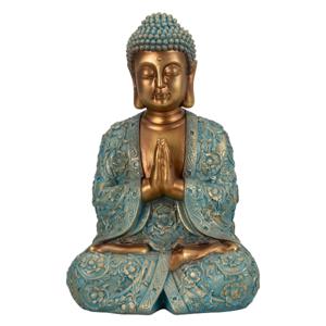 Boeddha beeld Shaman - binnen/buiten - kunststeen - goud/jade - 28 x 41 cm