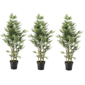 3x Groene bamboe kunstplant 125 cm in zwarte plastic pot