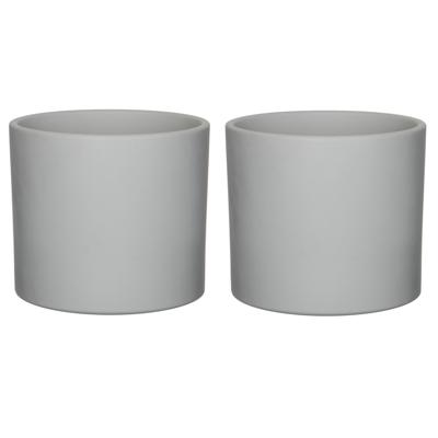 Mica Decorations Bloempot - 2x - grijs - keramiek - 17 x 14 cm - plantenpot