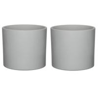 Mica Decorations Bloempot - 2x - grijs - keramiek - 17 x 14 cm - plantenpot