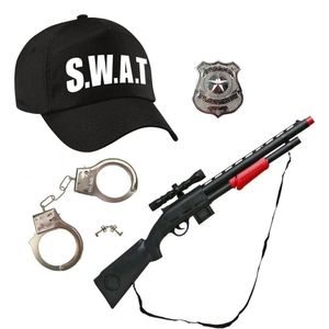 Carnaval verkleed speelgoed politie/SWAT pet zwart voor kinderen met accessoires