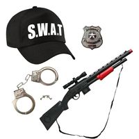 Carnaval verkleed speelgoed politie/SWAT pet zwart voor kinderen met accessoires - thumbnail